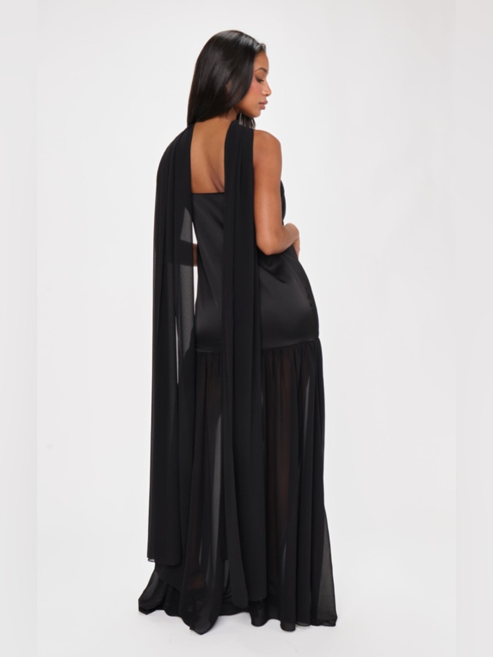 Show Me Your Mumu Dalia Maxi Dress size Large L Black with neck scarf nwot - Picture 4 of 7